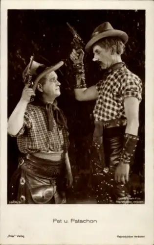 Ak Pat und Patachon, Filmszene Cowboys, Carl Schenstrøm, Harald Madsen