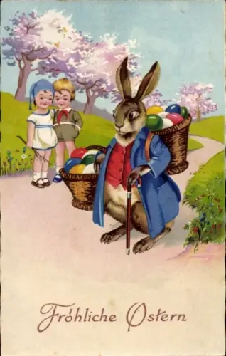 Ak Frohe Ostern, Osterhase, Körbe mit Ostereiern, Kinder, Amag 2572/2819