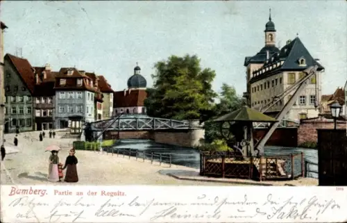 Ak Bamberg in Oberfranken, Teilansicht an der Regnitz, Brücke