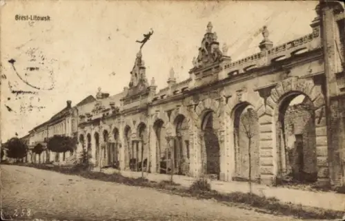 Ak Brest Litowsk Weißrussland, Straßenpartie, Kriegszerstörung, I. WK