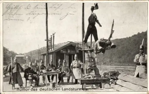 Ak Humor des deutschen Landsturmes, Soldaten, Bajonette