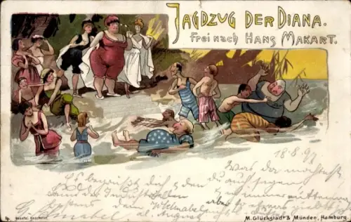 Künstler Ak Jagdzug der Diana, Frei nach Hans Makart