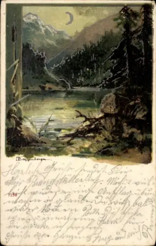 Künstler Ak Guggenberger, Thomas, Bergsee im Mondschein