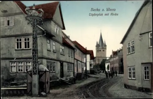 Ak Berka an der Werra Thüringen, Töpferplatz, Kirche