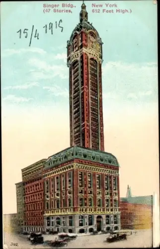 Ak New York City USA, Singer Building
