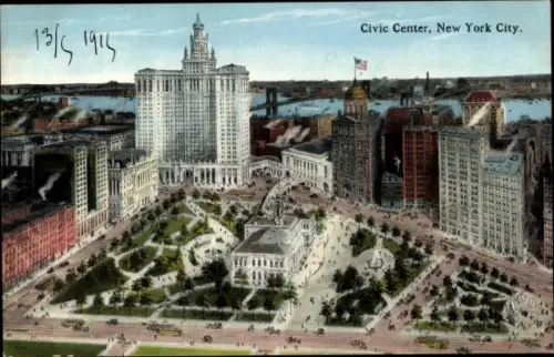 Ak New York City USA, Civic Center, City Hall Park