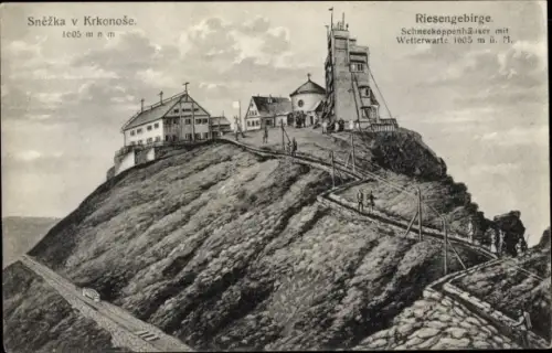 Ak Malá Úpa Kleinaupa Riesengebirge Region Königgrätz, Schneekoppe, Häuser, Wetterwarte
