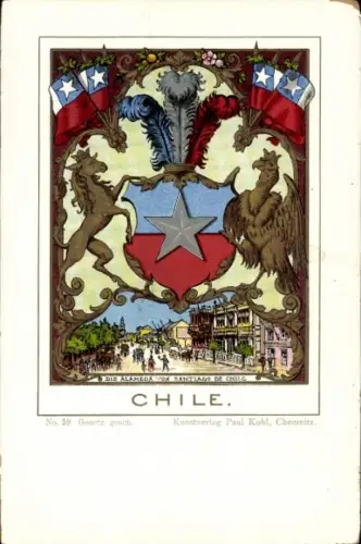 Wappen Ak Chile, Platz, Santiago de Chile, Paul Kohl 59