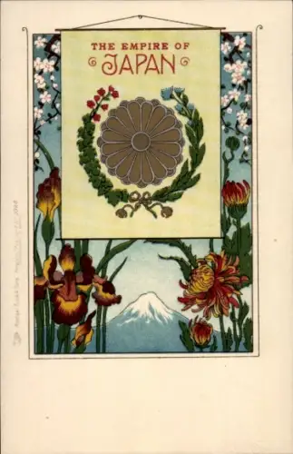 Wappen Litho Japan, Iris, Blüten, Kunstverlag Paul Kohl Chemnitz, Nr. 54