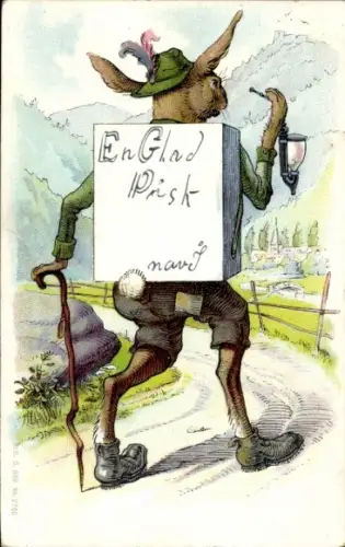 Ak Glückwunsch Ostern, Vermenschlichter Osterhase, Pfeife