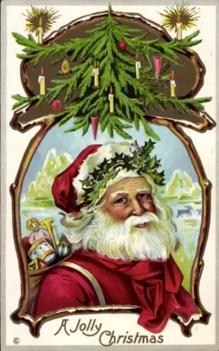 Präge Litho Glückwunsch Weihnachten, Weihnachtsmann, Tannenbaum