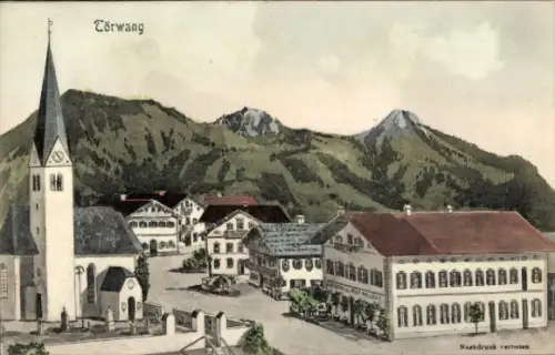 Künstler Ak Törwang Samerberg in Oberbayern, Ortsmitte, Kirche