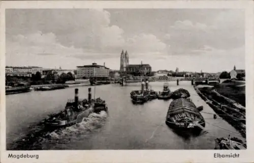 Ak Magdeburg an der Elbe, Elbe, Panorama
