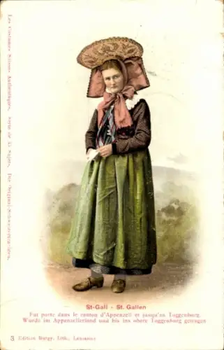 Ak Sankt Gallen Stadt Schweiz, Frau in Landestracht