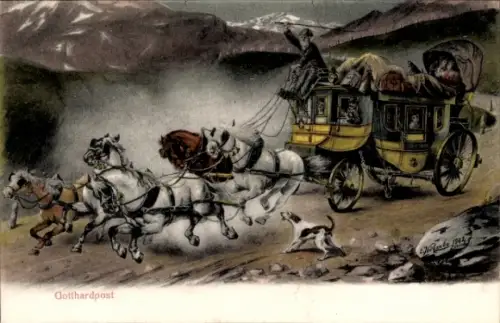Künstler Ak Gotthardpost, Postkutsche