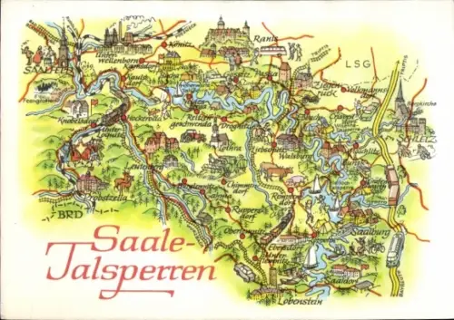 Landkarten Ak Saale-Talsperren, Lobenstein, Saalburg, Burgk, Schleiz, Ziegenrück, Saalfeld