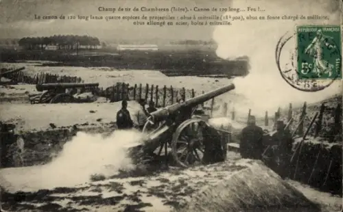CPA Chambaran Isère, Champ de tir, Canon de 120 long