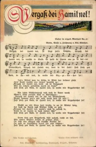 Lied Ak Günther, Anton, Erzgebirgische Mundart 47, Vergaß dei Hamit net