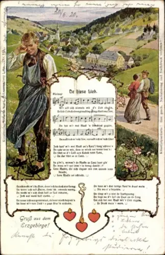 Lied Ak Vogel, Wilhelm, De biese Lieb, Erzgebirge, Liebespaar, weinender Mann