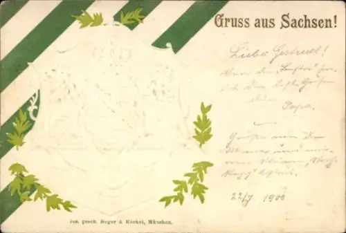 Präge Wappen Ak Gruß aus Sachsen, Landeswappen
