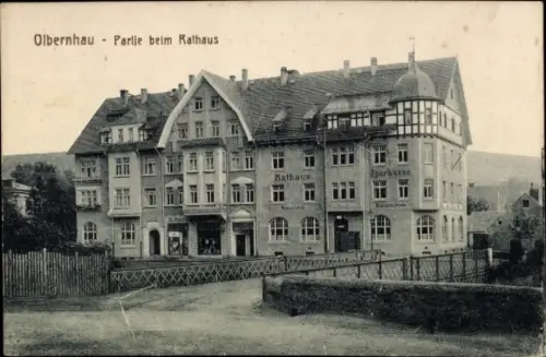 Ak Olbernhau im Erzgebirge,  Rathaus, Sparkasse,  