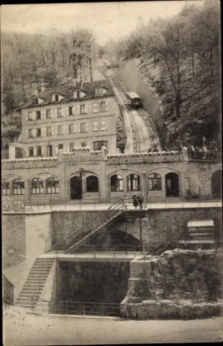 Ak Heidelberg am Neckar, Bergbahn, Gebäude, Bäume, Personen, Schwarz-Weiß-Foto