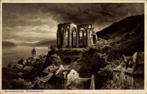 Ak Bacharach am Rhein,  Wernerkapelle, Ruine, Rhein, Landschaft,  