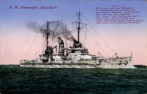 Ak Deutsches Kriegsschiff, SM Linienschiff Rheinland
