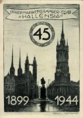 Künstler Ak Hesshaimer, Ludwig, Briefmarkensammler-Club Hallensia, 1899-1944
