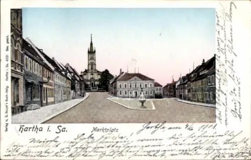 Leuchtfenster Ak Hartha Mittelsachsen, Marktplatz mit Kirche