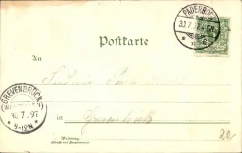 Litho Paderborn in Westfalen, Dom, Rathaus, Lehrerinnen-Seminar, Pader