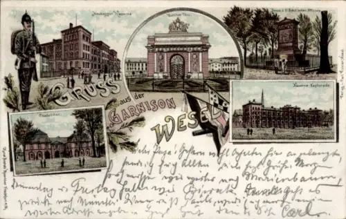 Litho Wesel am Niederrhein, Garnison, Kaserne, Berliner Tor, Zitadelltor, Denkmal