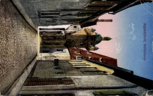 Ak Sélestat Schlettstadt Elsass Bas Rhin,  Ritterturm, enge Gasse,  Architektur