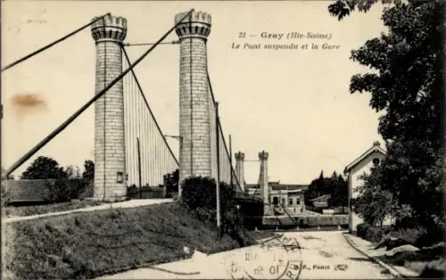 Ak Gray Haute Saône, Hängebrücke, Bahnhof