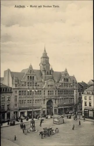 Ak Aachen in Nordrhein Westfalen, Markt mit Neubau Tietz
