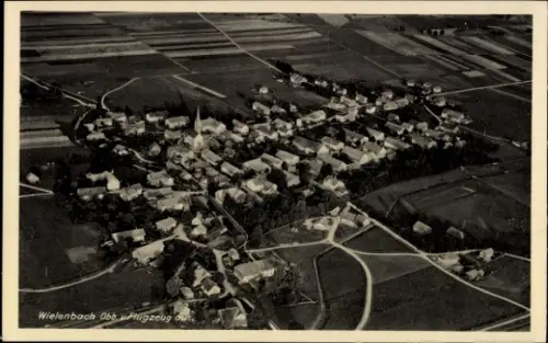 Ak Haunshofen Wielenbach Oberbayern, Luftaufnahme von  ländliche Umgebung, viele Häuser, Felder