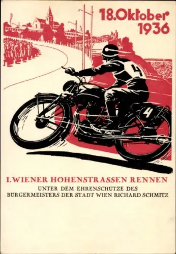 Ganzsachen Ak Wien, 1. Wiener Höhenstraßen-Rennen 18. Oktober 1936