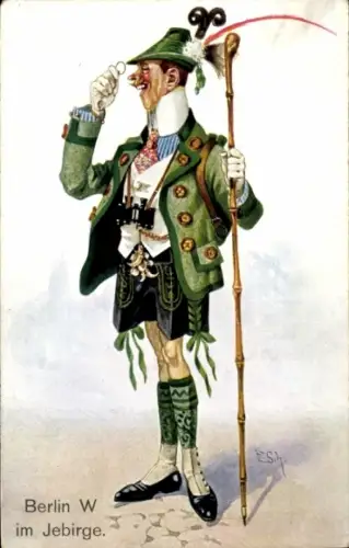 Künstler Ak Berlin W im Jebirge, Mann in bayerischer Tracht
