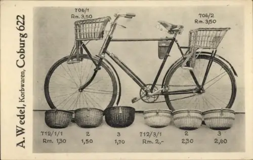 Ak Coburg in Oberfranken, Werbung, A. Wedel, Korbwaren, Fahrrad