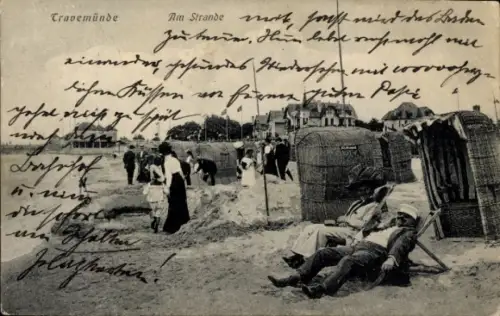 Ak Ostseebad Travemünde Lübeck, Strandansicht, Badegäste, Strandkörbe,  Atmosphäre
