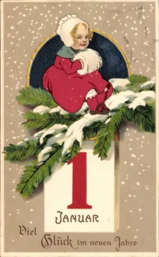 Ak Glückwunsch Neujahr, Kalender, Mädchen