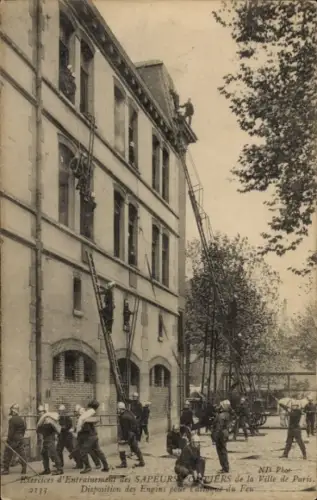 CPA Sapeurs-Pompiers de Paris, Disposition des Engins pour laque du Feu
