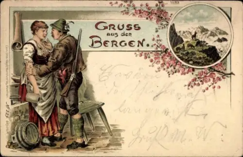 Litho Gruß aus den Bergen, Trachten Österreich