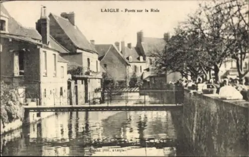 Ak L'Aigle Laigle Orne, Brücke, Fluss, Häuser, Bäume