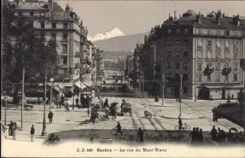 Ak Genève Genf Schweiz,  rue du Mont-Blanc, Hotel Suisse, Bergsicht
