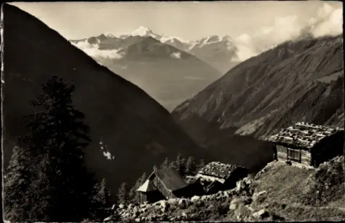 Ak Blatten im Lötschental Kt. Wallis, Berglandschaft, Hütten, Weisshorn, Kapelle Hockenalp