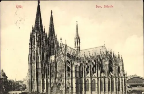 Ak Köln am Rhein, Kölner Dom, Südseite, schwarz-weiß,  Abbildung