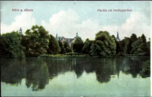 Ak Köln am Rhein, Köln a. Rhein, Partie im Volksgarten, Wasserreflexion, Bäume