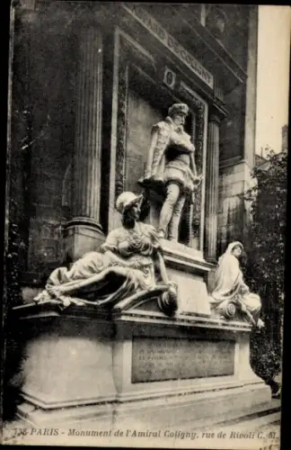 CPA Paris I Île de la Cité, Monument de l'Amiral Coligny, rue de Rivoli