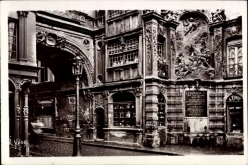 Ak Rouen Seine Maritime, LUDOVICO EINO Cafe, Renaissance Gebäude, Rue de la Grosse-Horloge